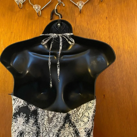 H&M Elegant Halter Neck Knee Length Dress Timeless Blue and White Baroque Print - Picture 13 of 16